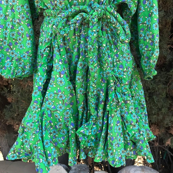 RHODE Floral Patterned Pleated Long Sleeve Summer Dress Womens Size Small - Picture 5 of 8